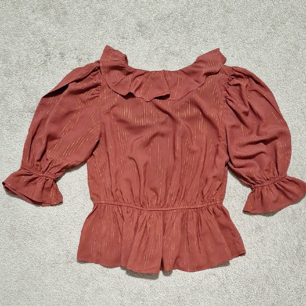 Express Women's Rust Ruffle Blouse - Picture 3 of 3